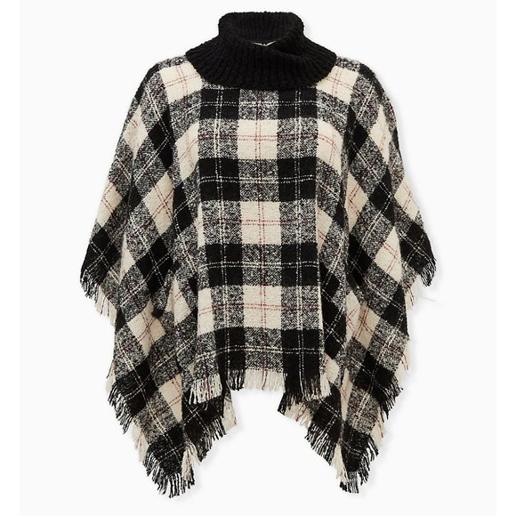 torrid Sweaters - Torrid Black & White Buffalo Plaid Turtleneck Poncho